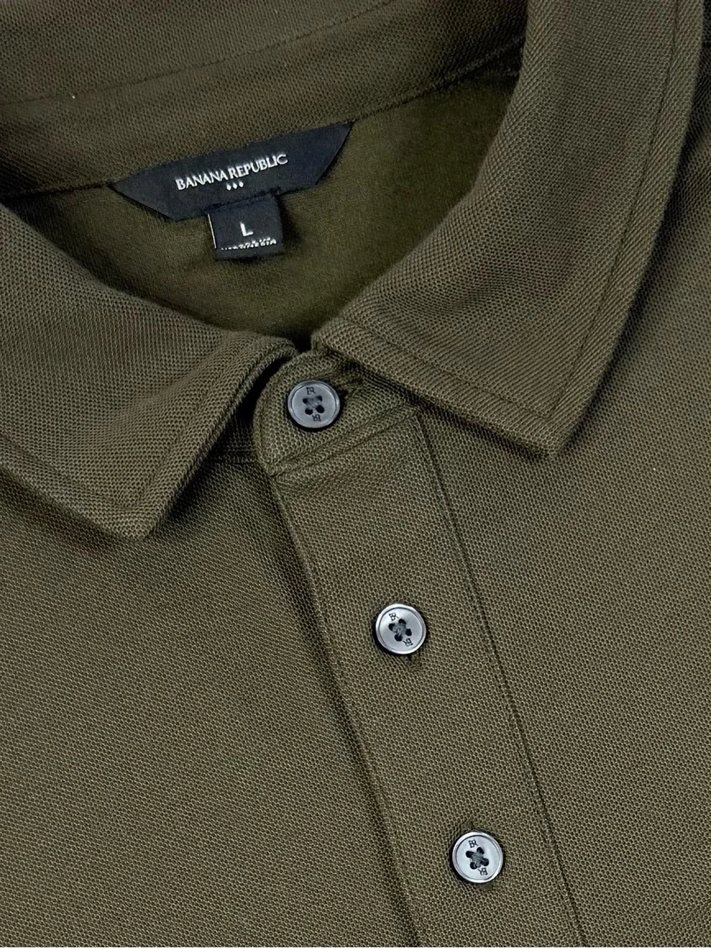 Banana Republic Olive Honeycomb Piqué Long Sleeve Polo Shirt Men’s Large NWOT